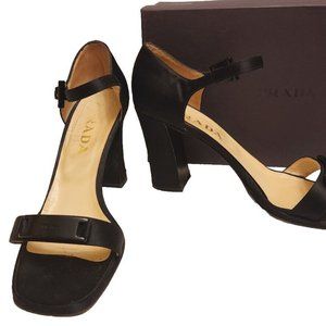 Prada Black Evening High Heel Logo Sandals sz 40